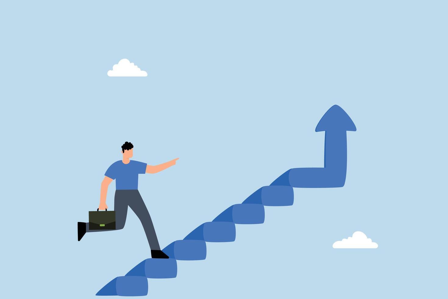 businessman climbs ladder of success with arrow. vector