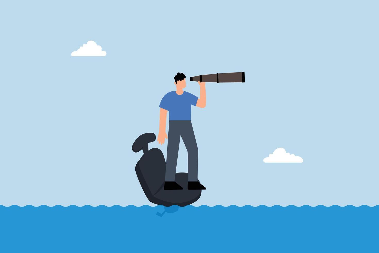 lonely businessman standing on reclining office chair in near future. vector