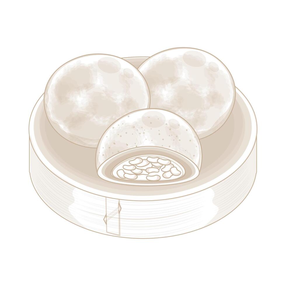 Illustration Logo Line art Korean Street Food Steamed Bun Hoppang or Jjinppang vector
