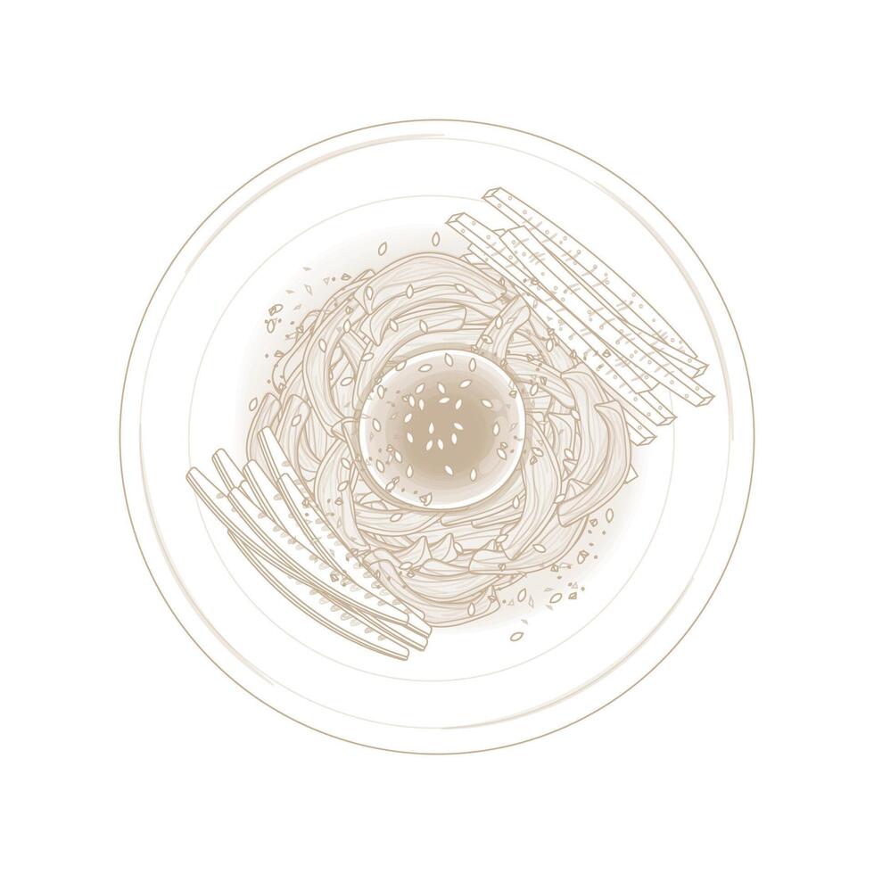 Illustration Logo line art Top View Yukhoe Korean Beef Tartare vector