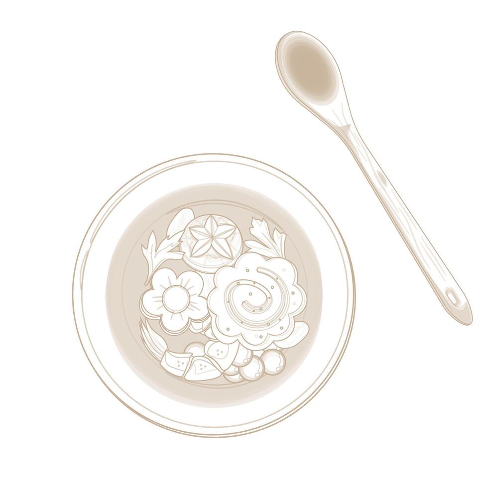 Illustration Logo Simple line art Top View Chawanmushi Japanese Egg Custard vector