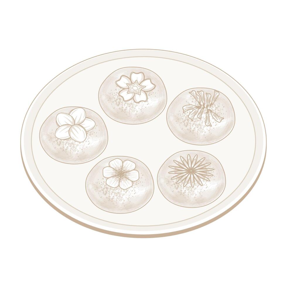 Illustration Logo Simple line art Hwajeon Korean Traditional Sweet Rice Cakes with Flowers vector