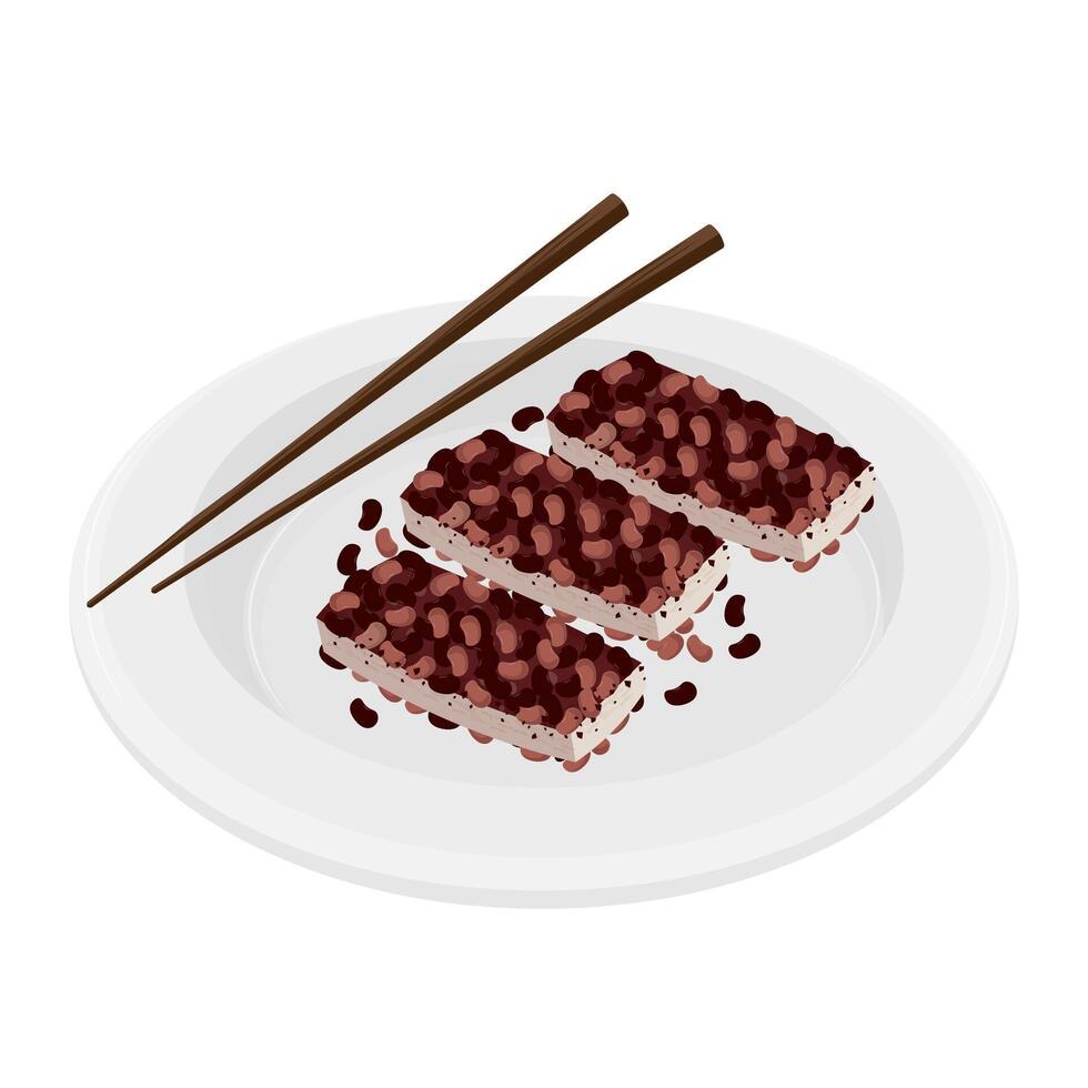 Illustration Logo Clipart Korean rice cake with Red Beans on a Plate vector