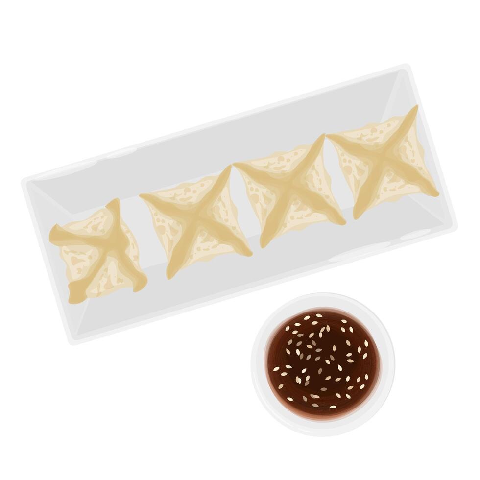 Illustration Logo Clipart Top View Summer Vegetarian Dumplings Hobak Pyeonsu with Soy Sauce vector