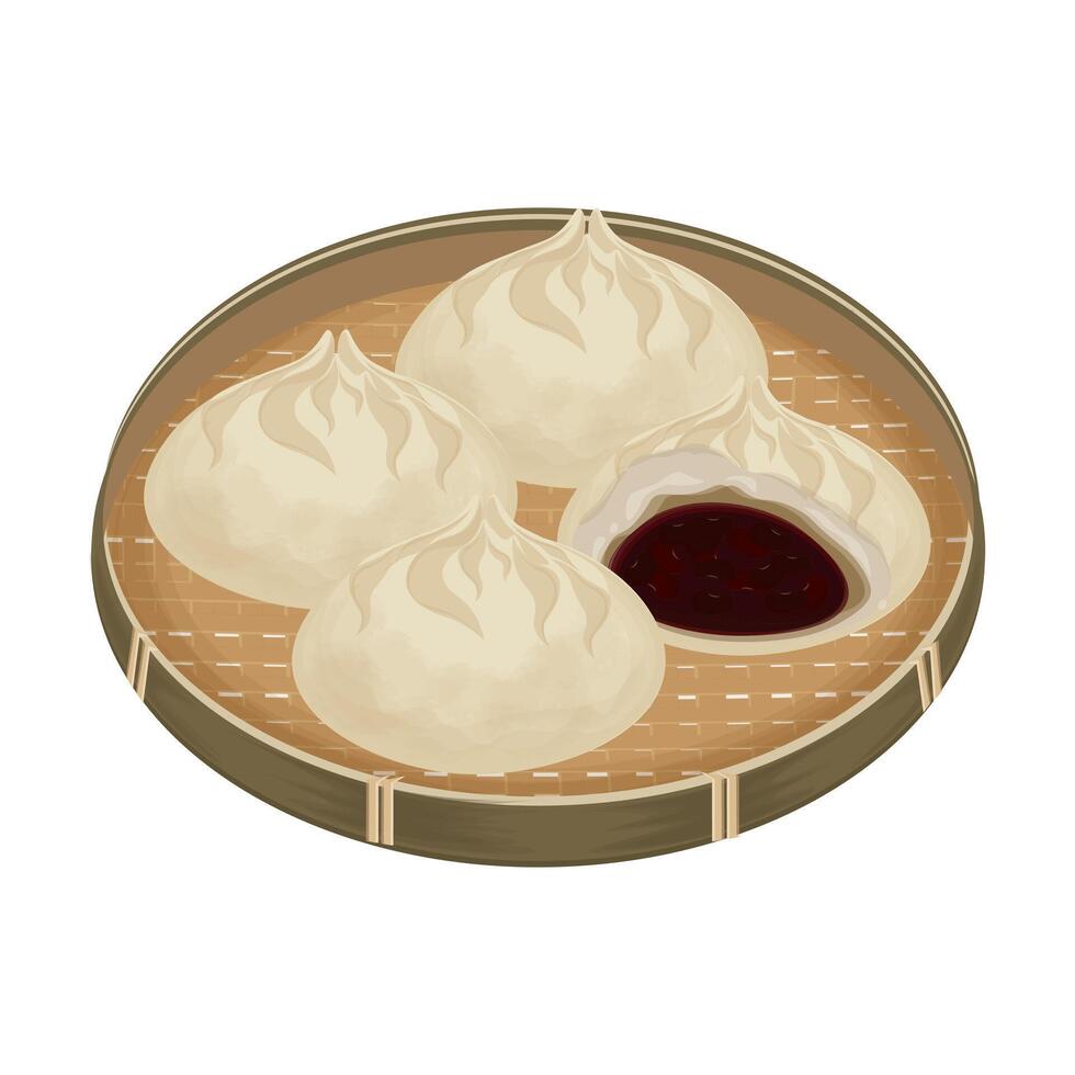 Illustration Logo Clipart Jjinppang Mandu Steamed Bun with Red Bean Paste vector