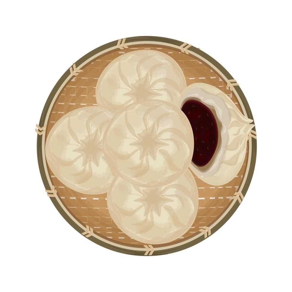 Illustration Logo Clipart Top View Jjinppang Mandu Steamed Bun with Red Bean Paste vector