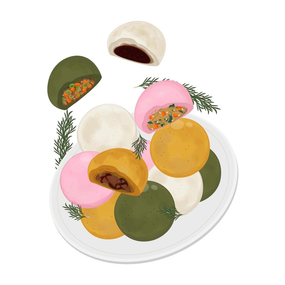 Illustration Logo Clipart Levitation Hoppang or Jjinppang Steamed Bun with Red Bean Paste and Meat vector
