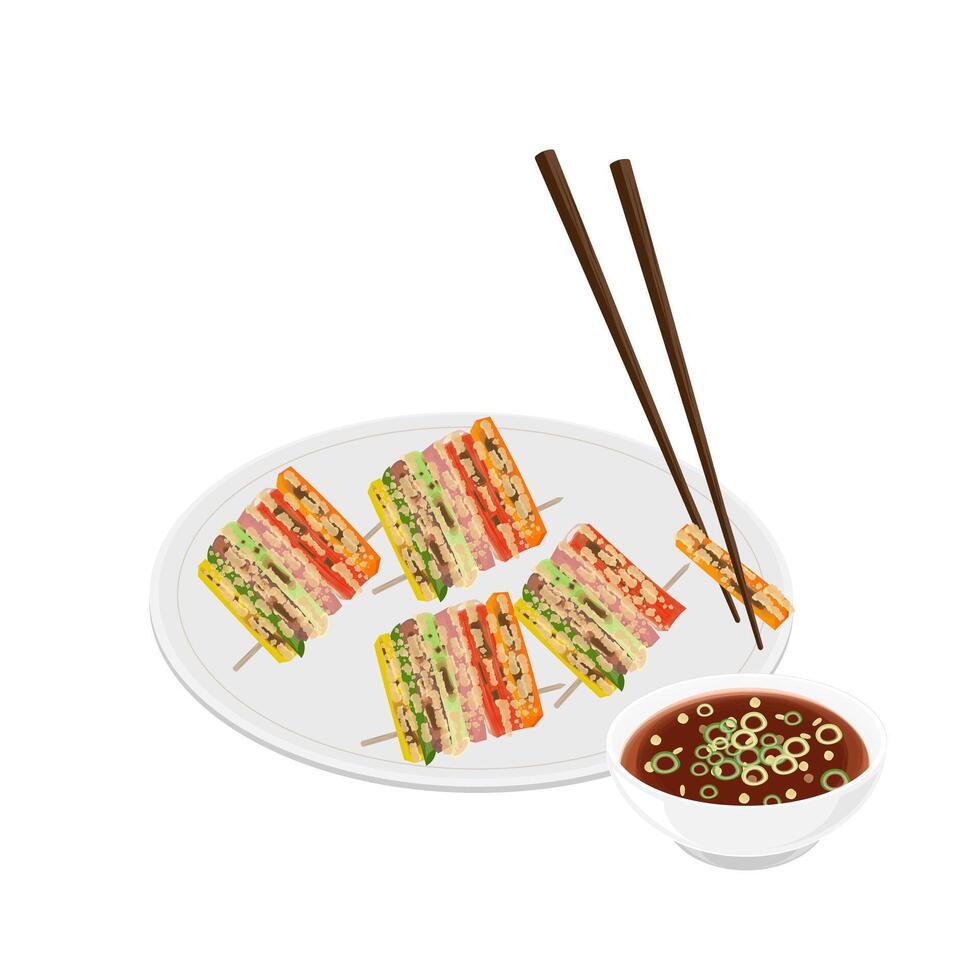 Illustration Logo Clipart Ready to eat Sanjeok Korean Meat and Vegetable Skewers vector