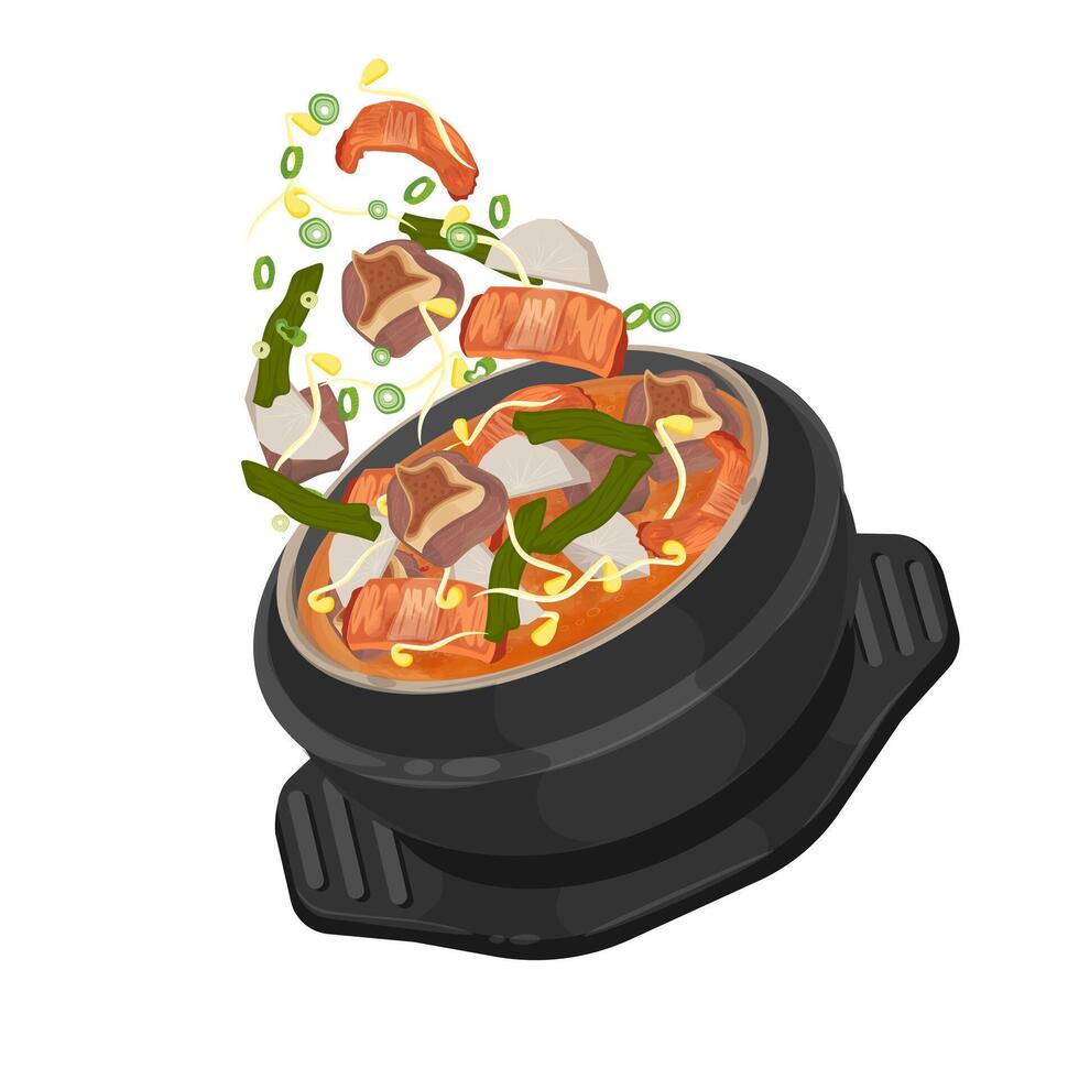 Illustration Logo Clipart Levitation Haejjanguk Korean Hangover Soup on a Ttukbaegi vector
