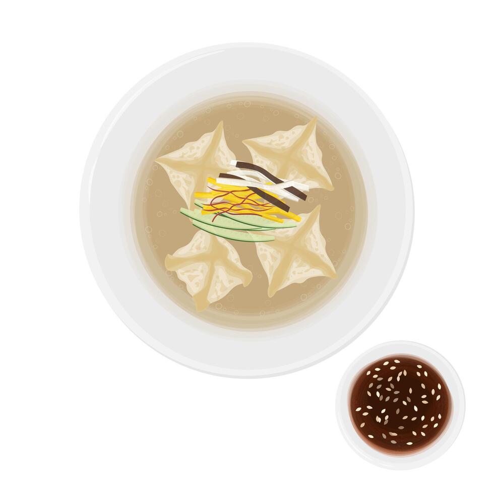 Illustration Logo Clipart Top View Pyeonsu Dumplings Soup or Pyeonsu guk vector