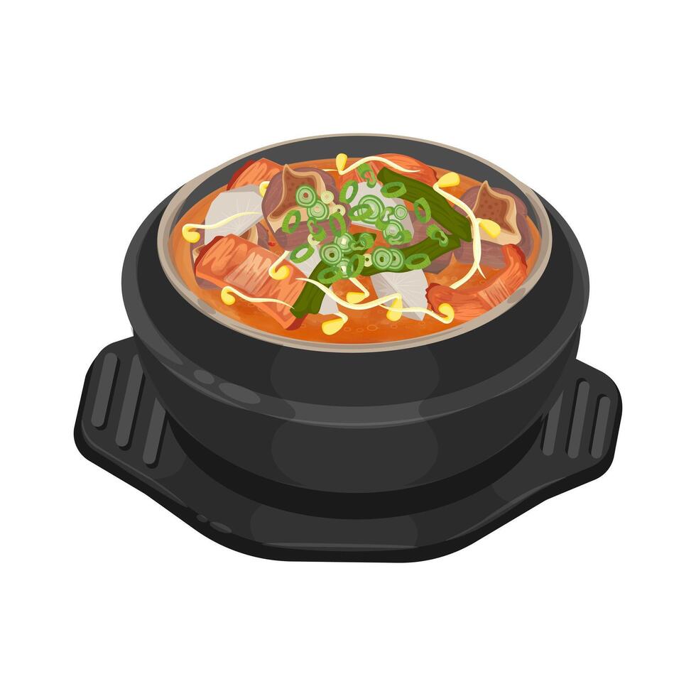 Illustration Logo Clipart Haejjanguk Korean Hangover Soup on a Ttukbaegi vector