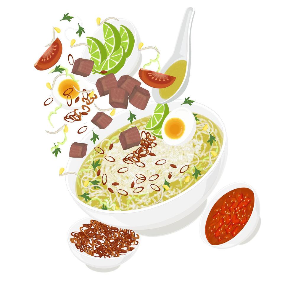 Illustration Logo Clipart Levitation Soto Sapi or Soto Daging Sapi Indonesian Beef Soup vector