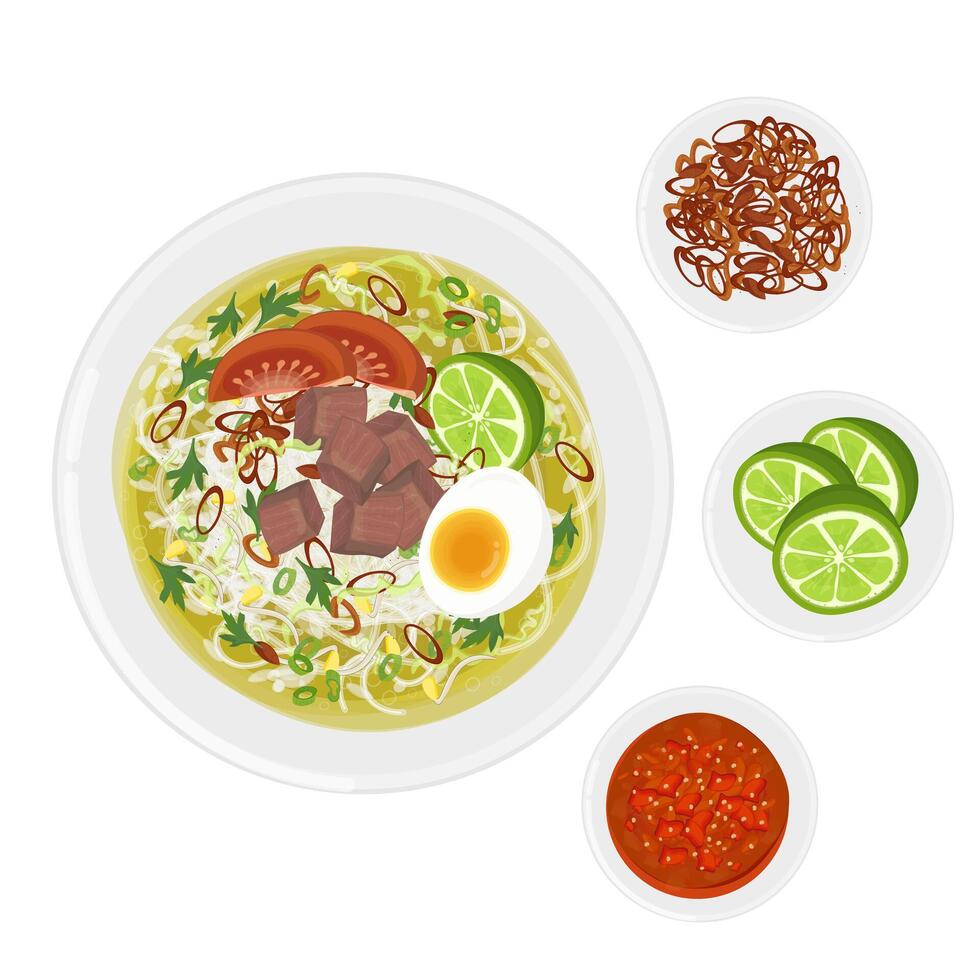 Illustration Logo Clipart Top View Soto Daging Sapi or Soto Sapi vector