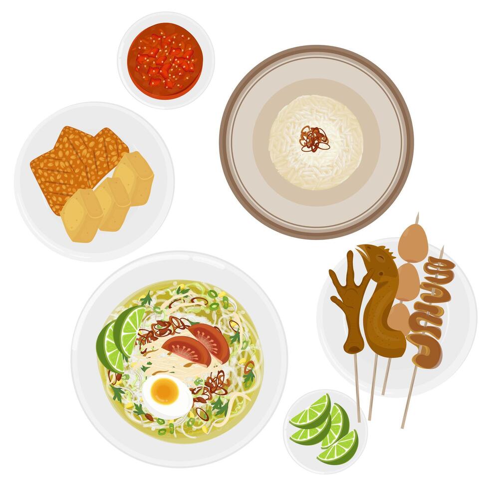 Illustration Logo Clipart Soto Pisah or Soto Ayam with Separate Rice and Added Side Dish vector