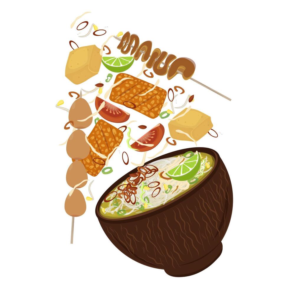 Illustration Logo Clipart Levitation Soto Batok or Soto Ayam Indonesian Chicken Soup vector