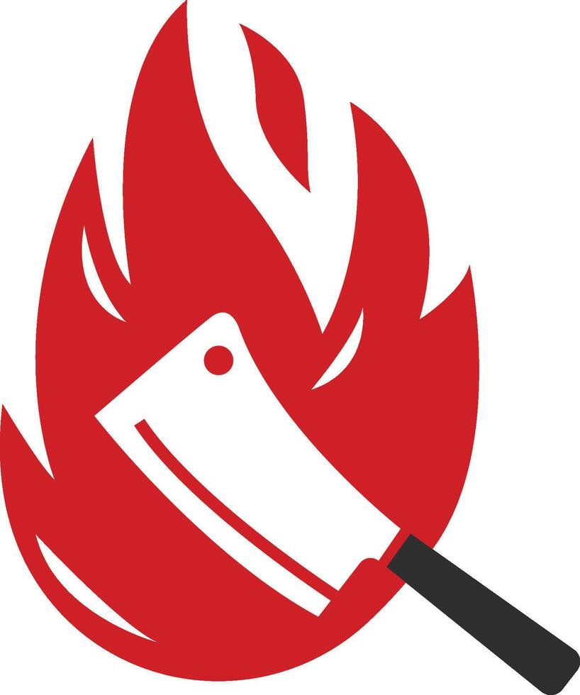 A logo in the form of a silhouette of a meat cleaver and fire is suitable for a restaurant logo. vector