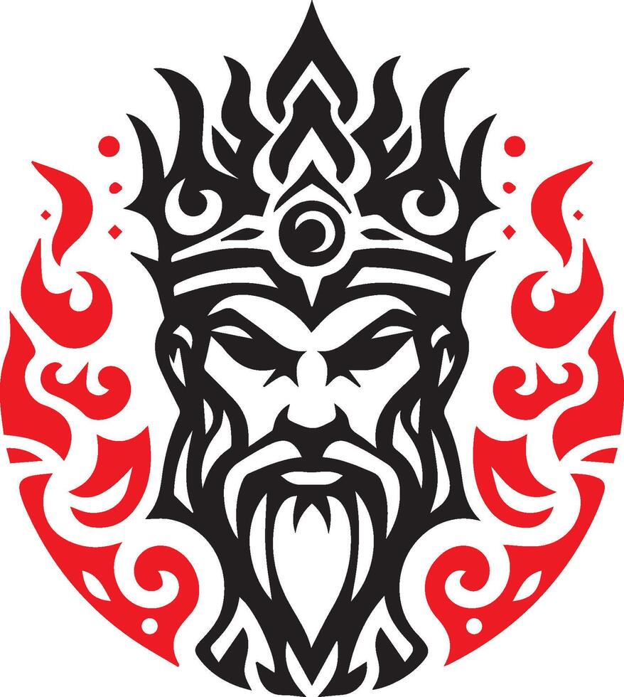 Illustration of a king's head with fire elements in silhouette style vector