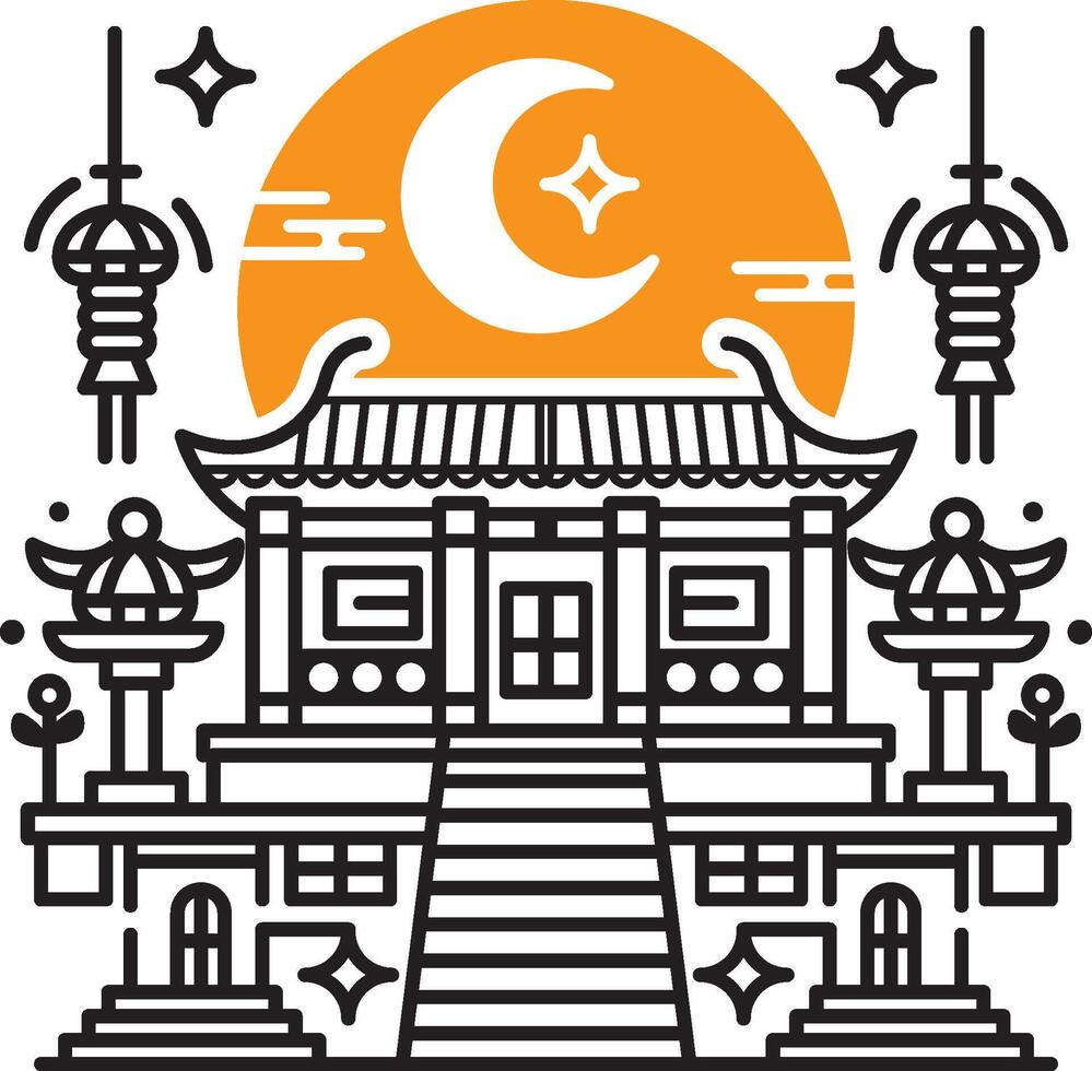 Illustration of a Chinese temple or house of worship in outline style vector