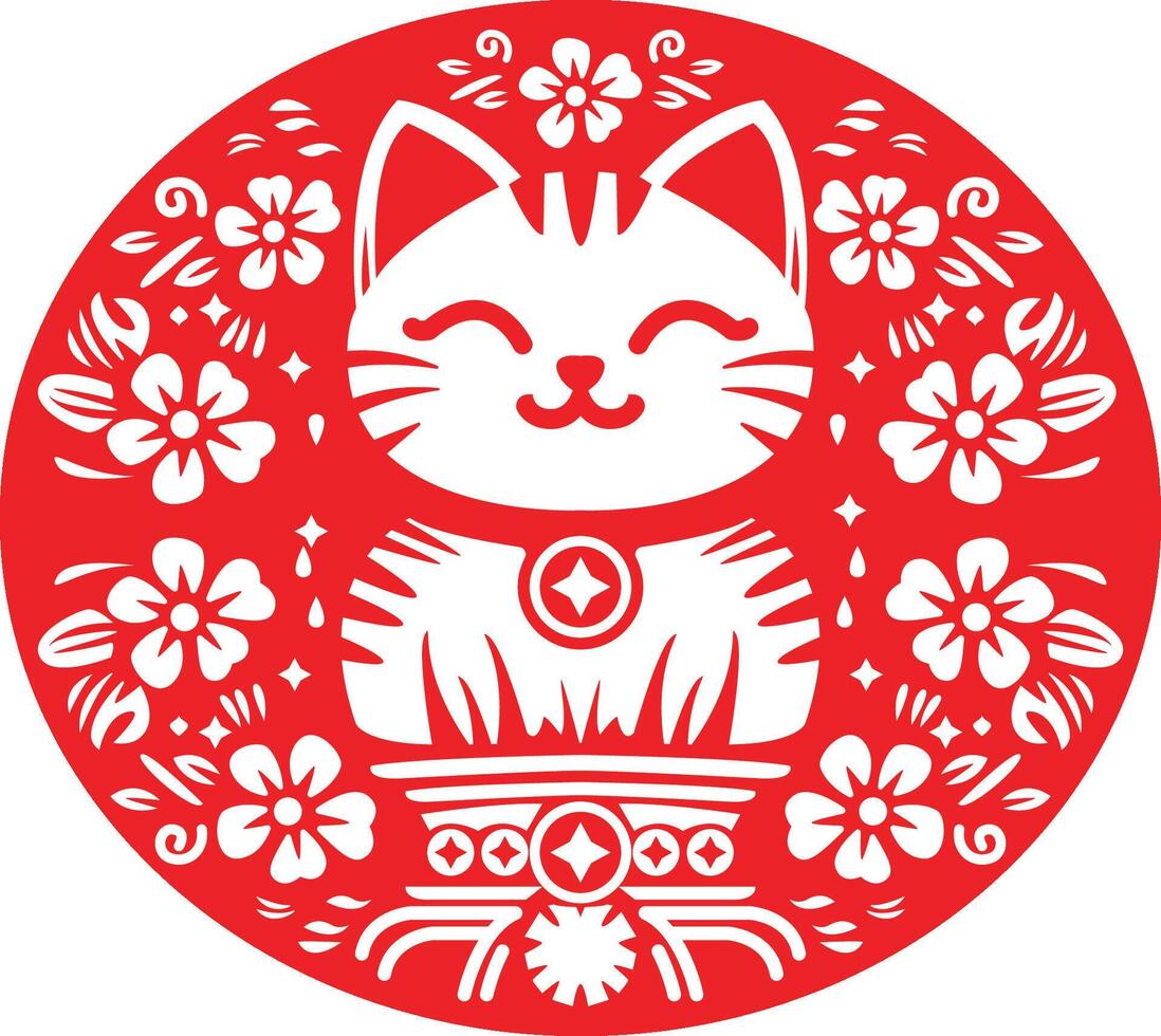 Illustration cat style monochrome red vector