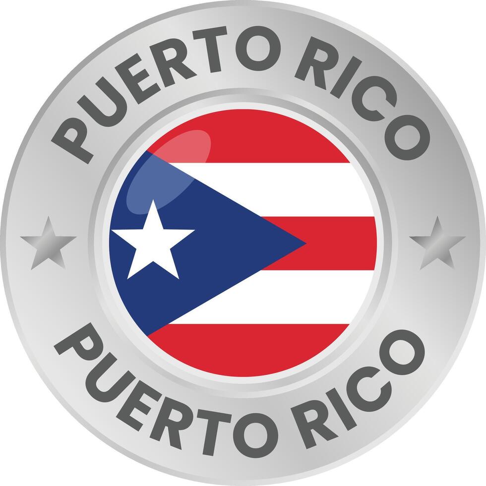 Puerto Rico flag in silver colored medal. National flag in metal circle emblem. vector