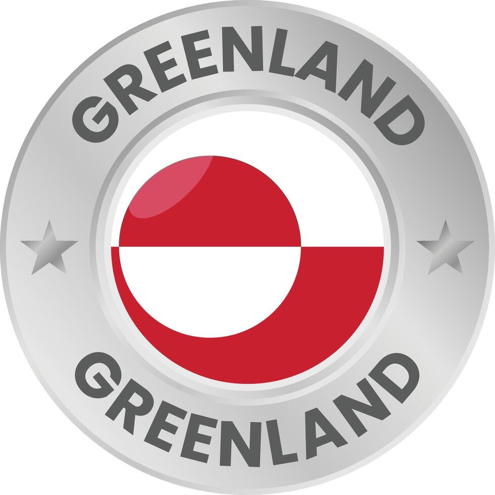 Greenland flag in silver colored medal. National flag in metal circle emblem. vector