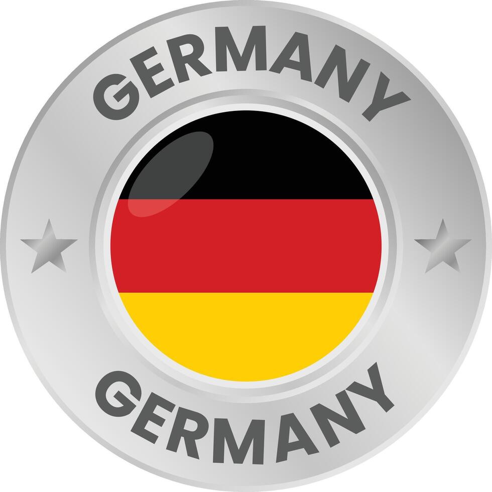 Germany flag in silver colored medal. National flag in metal circle emblem. vector