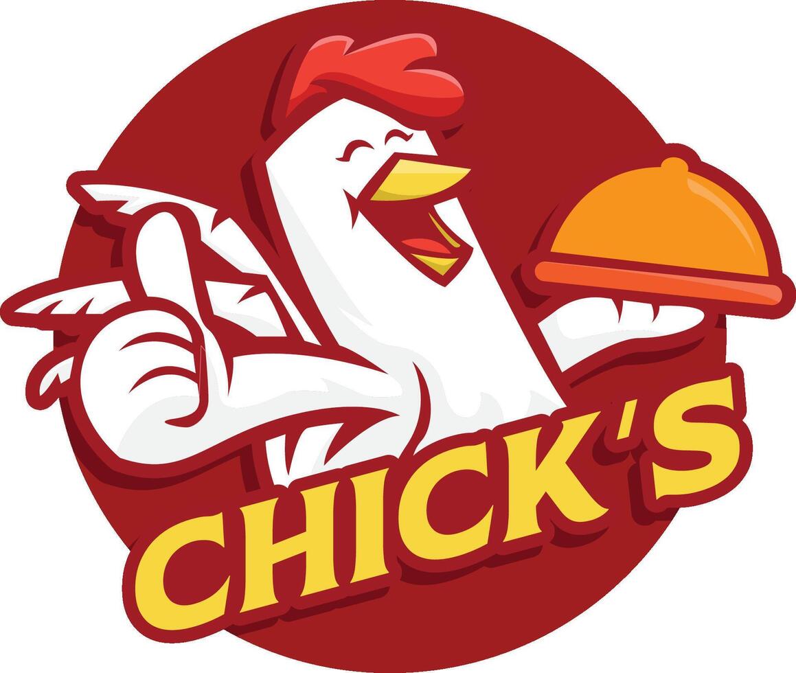 Illustration of a chicken carrying a food tray is suitable for a restaurant logo with a chicken-based menu. vector