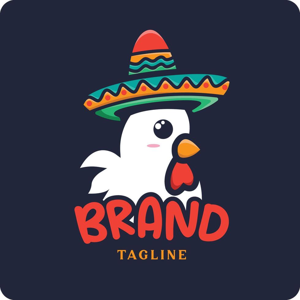 Food and Beverage logo in the form of a chicken wearing a Mexican hat vector