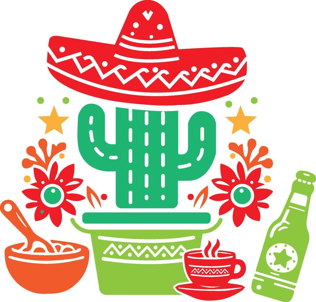 Cactus tree and mexican hat vector