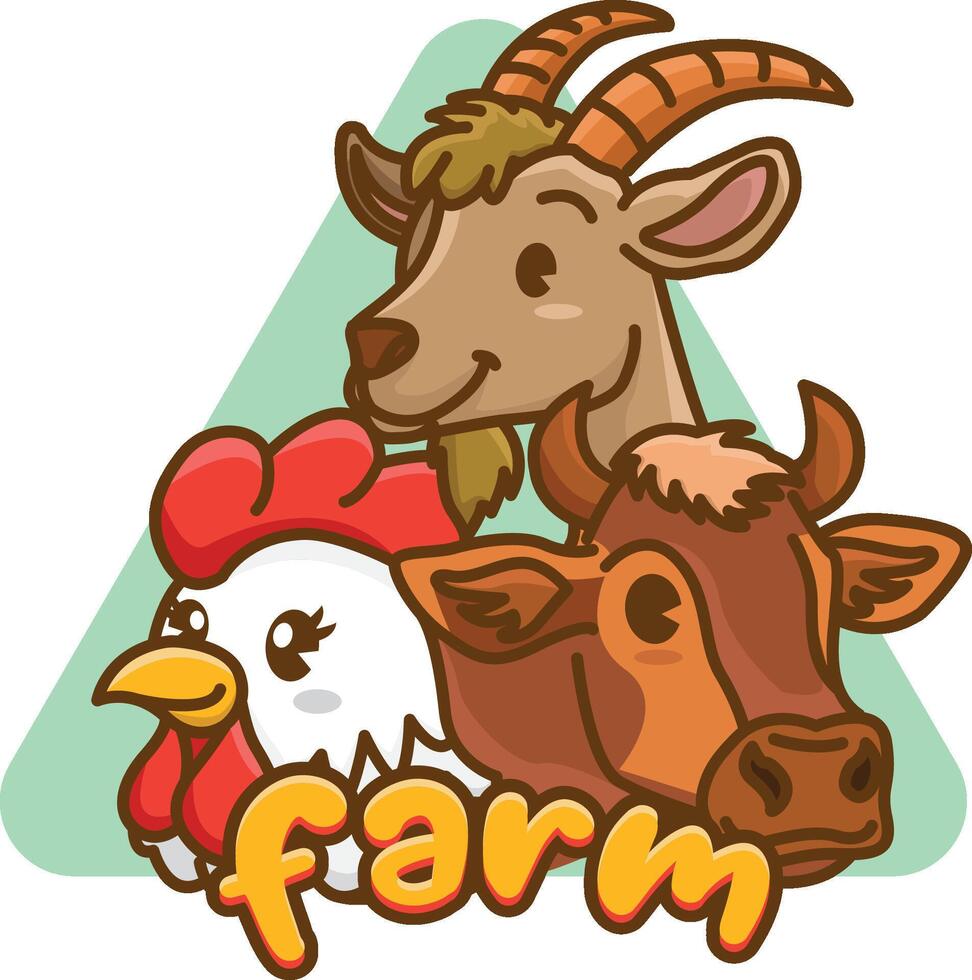 Illustration of livestock such as chickens, goats and cows for a logo vector