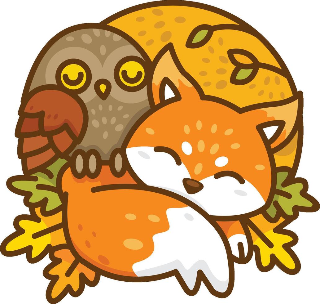 Funny illustration cartoon fox and owl for logo vector