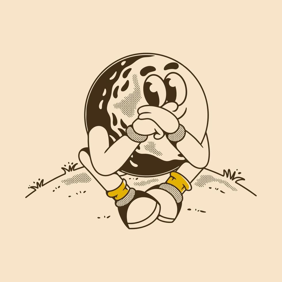 Retro Cartoon Golf Ball Character Sitting In Deep Thoughts vector