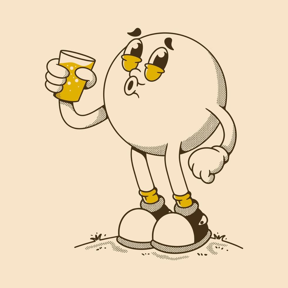 Funny Retro Cartoon Character Holding Beer Glass Illustration vector