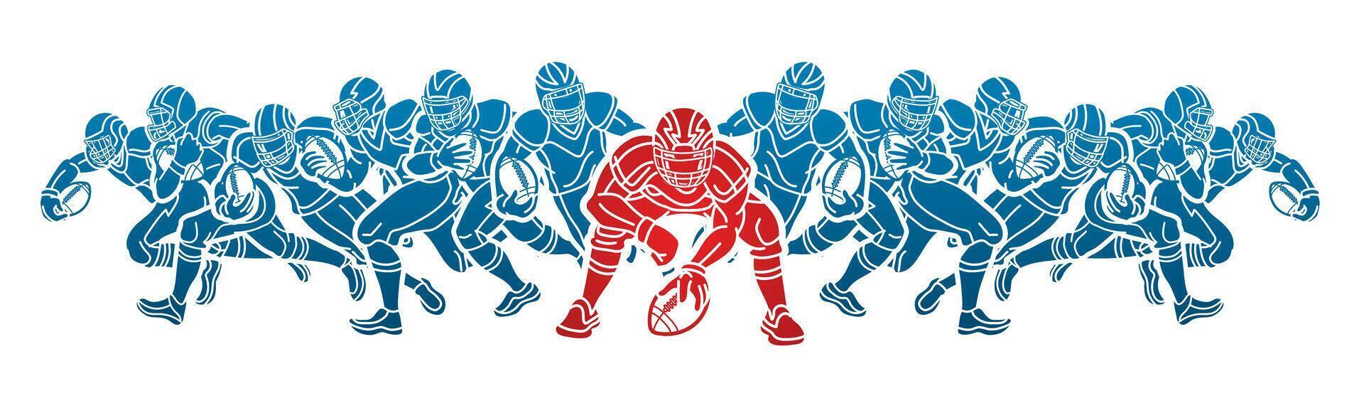 Silhouette Team American Football Sport Group of Players Mix Action Cartoon Graphic vector