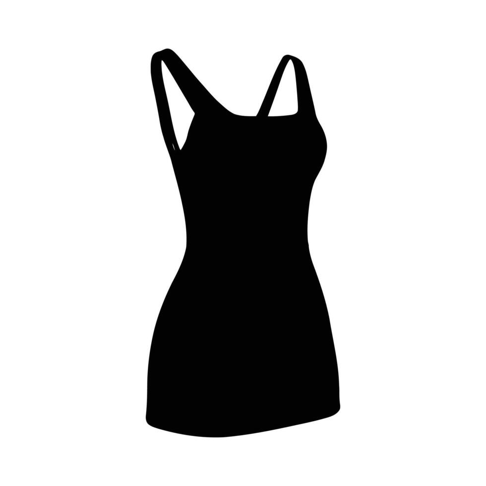 Black bodycon dress silhouette with square neckline and spaghetti straps on white background isolated vector