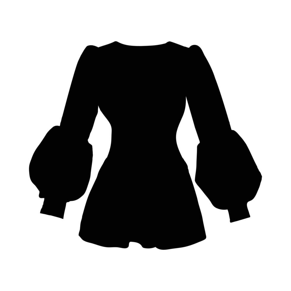 Black silhouette of a women's co-ord set with long sleeves and flared shorts on a white background 1 vector