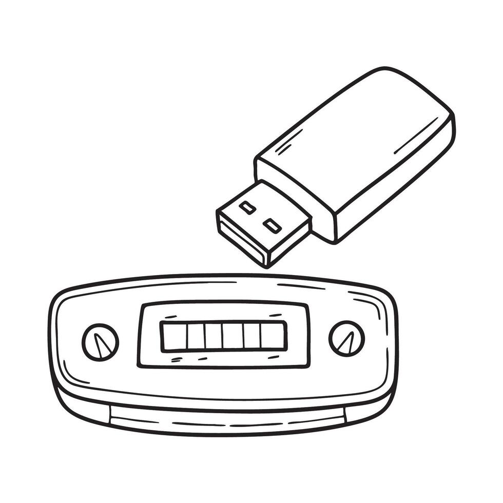 A car stereo with a USB drive jutting from the port vector