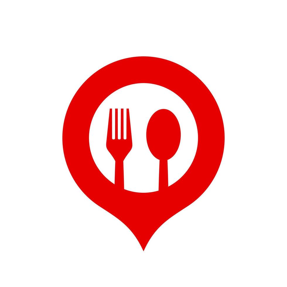 location pin and food cutlery icon illustration red vector