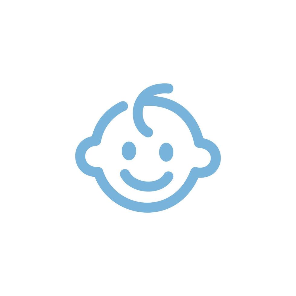 Smiling Baby Outline Logo. Simple and Sweet Character Design soft blue vector
