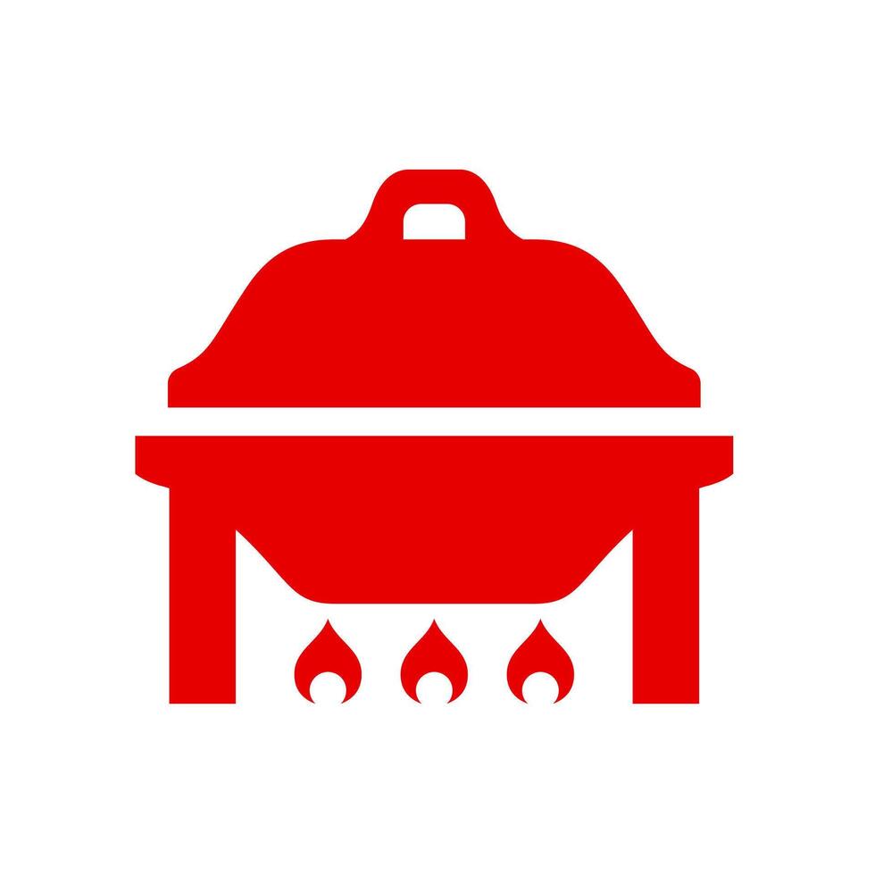 chafing dish with a partially lid icon red, black vector