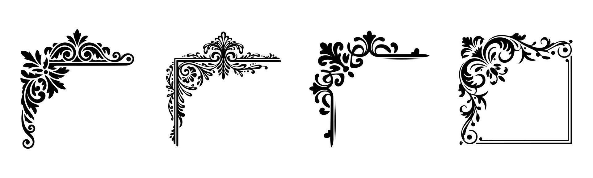 Four Different Ornate Corner Designs in Black and White Format vector