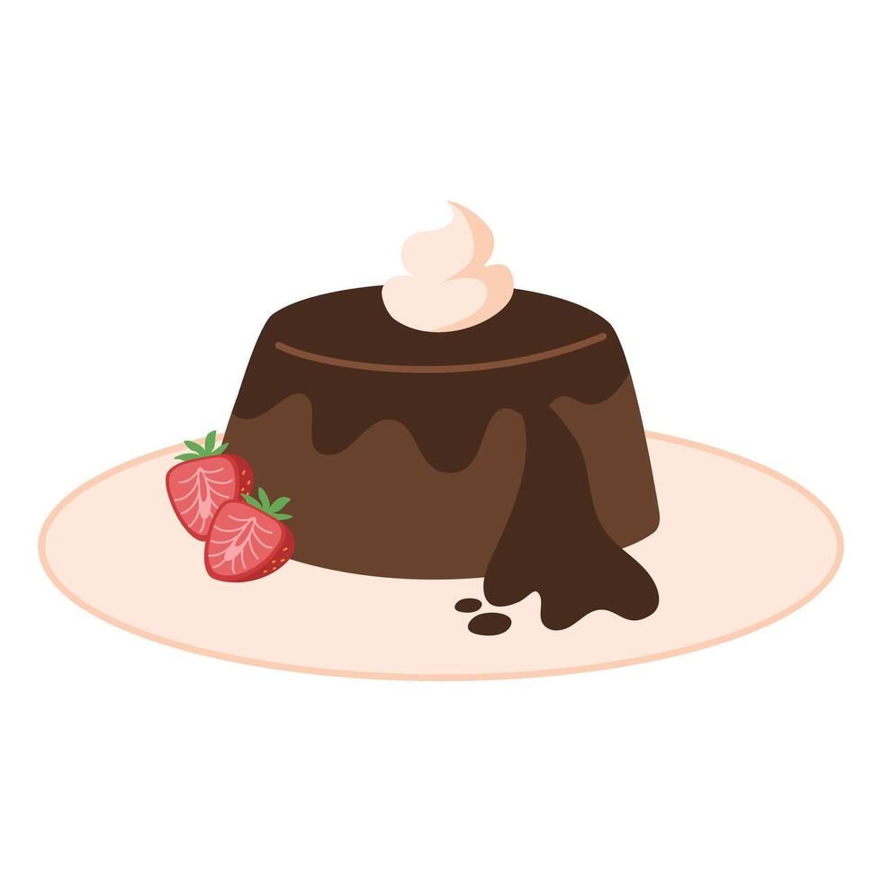 Chocolate Lava Cake cartoon flat design vector