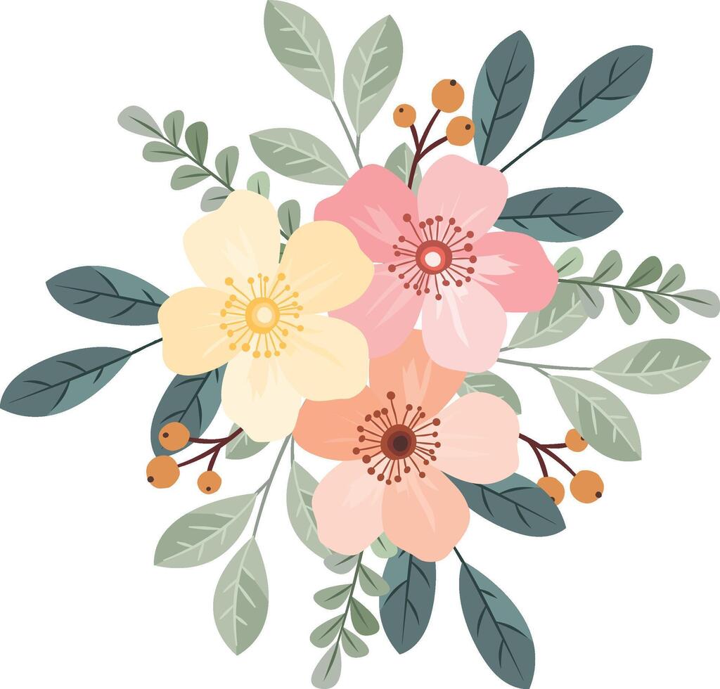 Vintage Wildflower Bouquet with Soft Pastel Colors vector