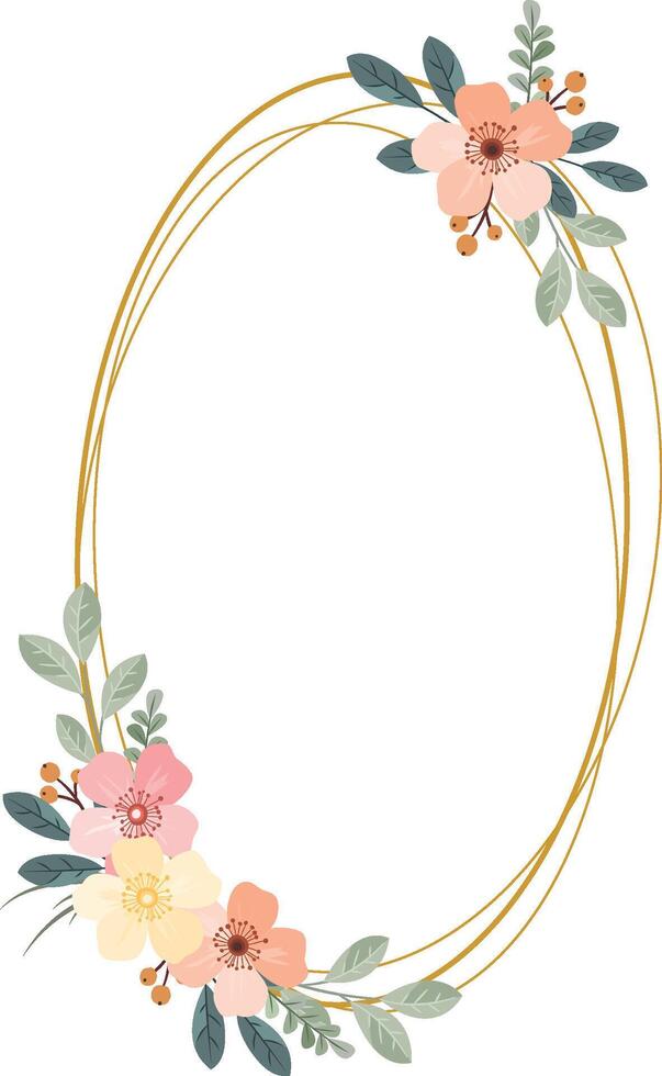 Floral frame with pastel flowers and leaves vector