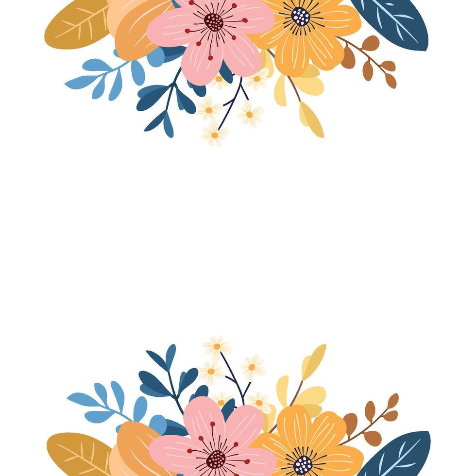 Elegant Pastel Wildflower Frame with Leaves for Invitations and Greeting Cards vector
