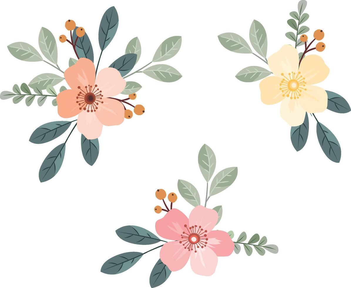 Elegant Wild Flowers Bridal Bouquet with Greenery vector