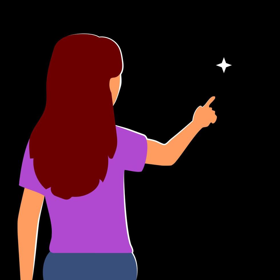 Teenager pointing at black hole in space in his dreams vector