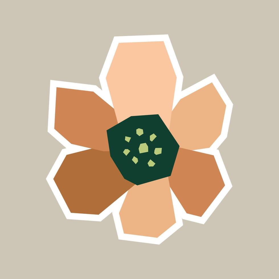 Flower Sticker with a Warm Earthy Flat Color Palette in Cutout Style vector