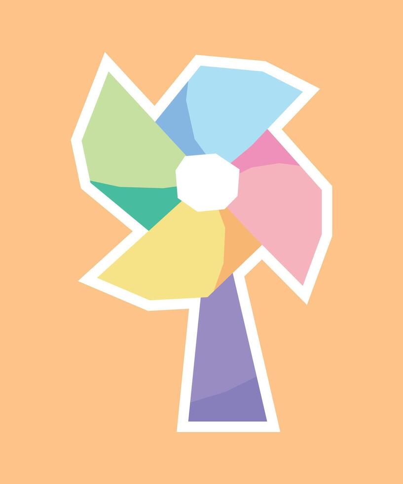 Colorful Spinning Pinwheel Toy sticker in cutout style and flat pastel tone color vector