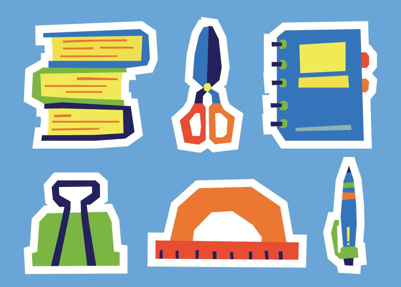 Flat Color School Stationery Sticker Set With Cut Out Style vector